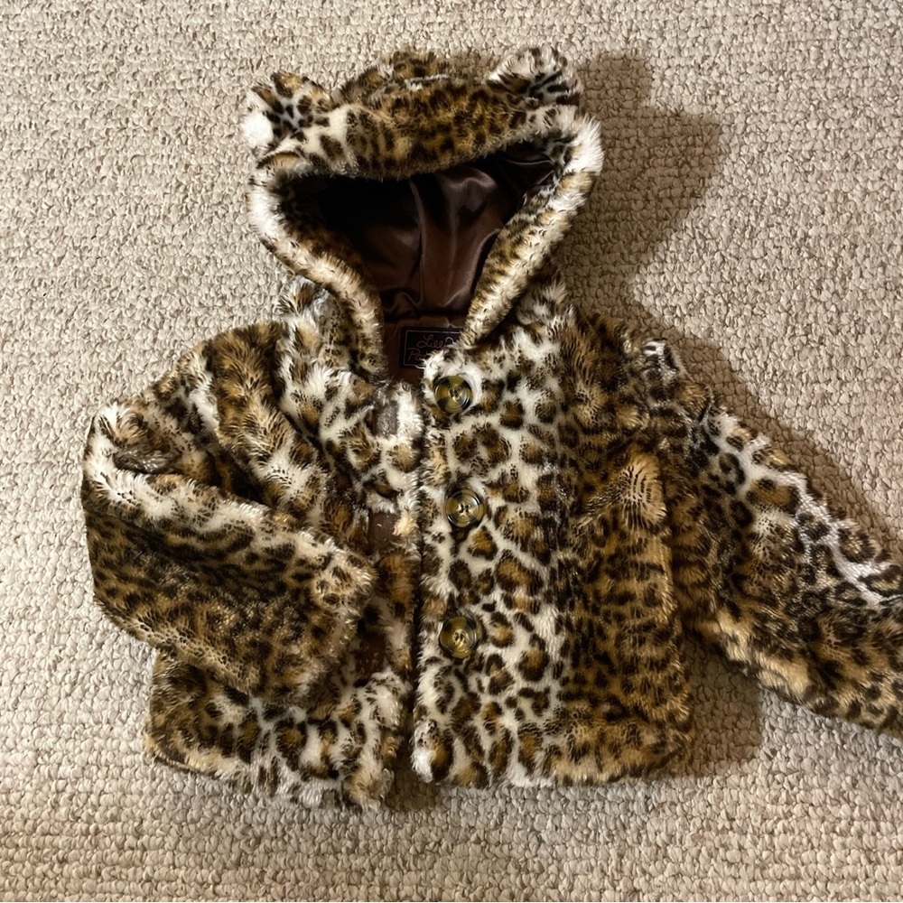 Foxfire for Kids Lilly Patricia Brown Faux Fur Cat-eared Leopard Hooded Jacket